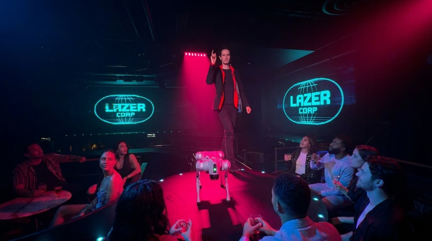 The HACKED mind reading show stage set as the LAZER CORP showroom at Mandalay Bay in Las Vegas